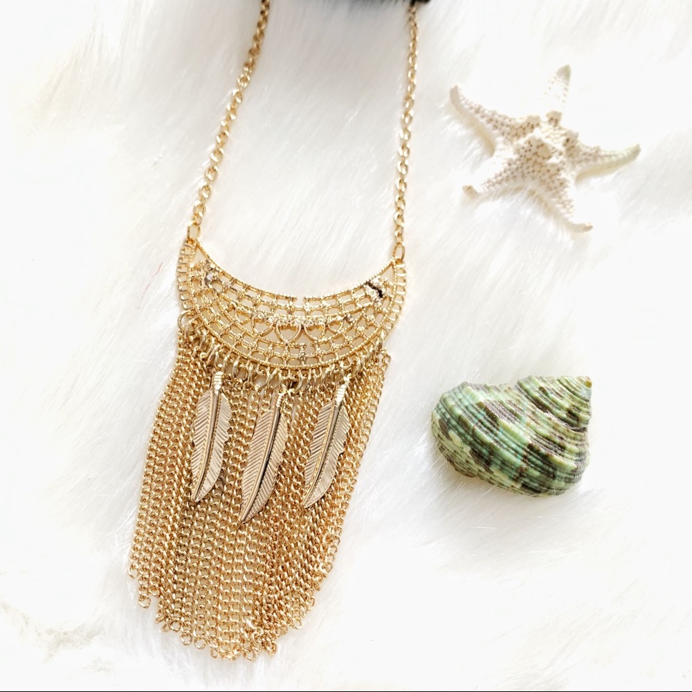 BOHO Feather Dreams Fringe Extra Long Dangle Necklace